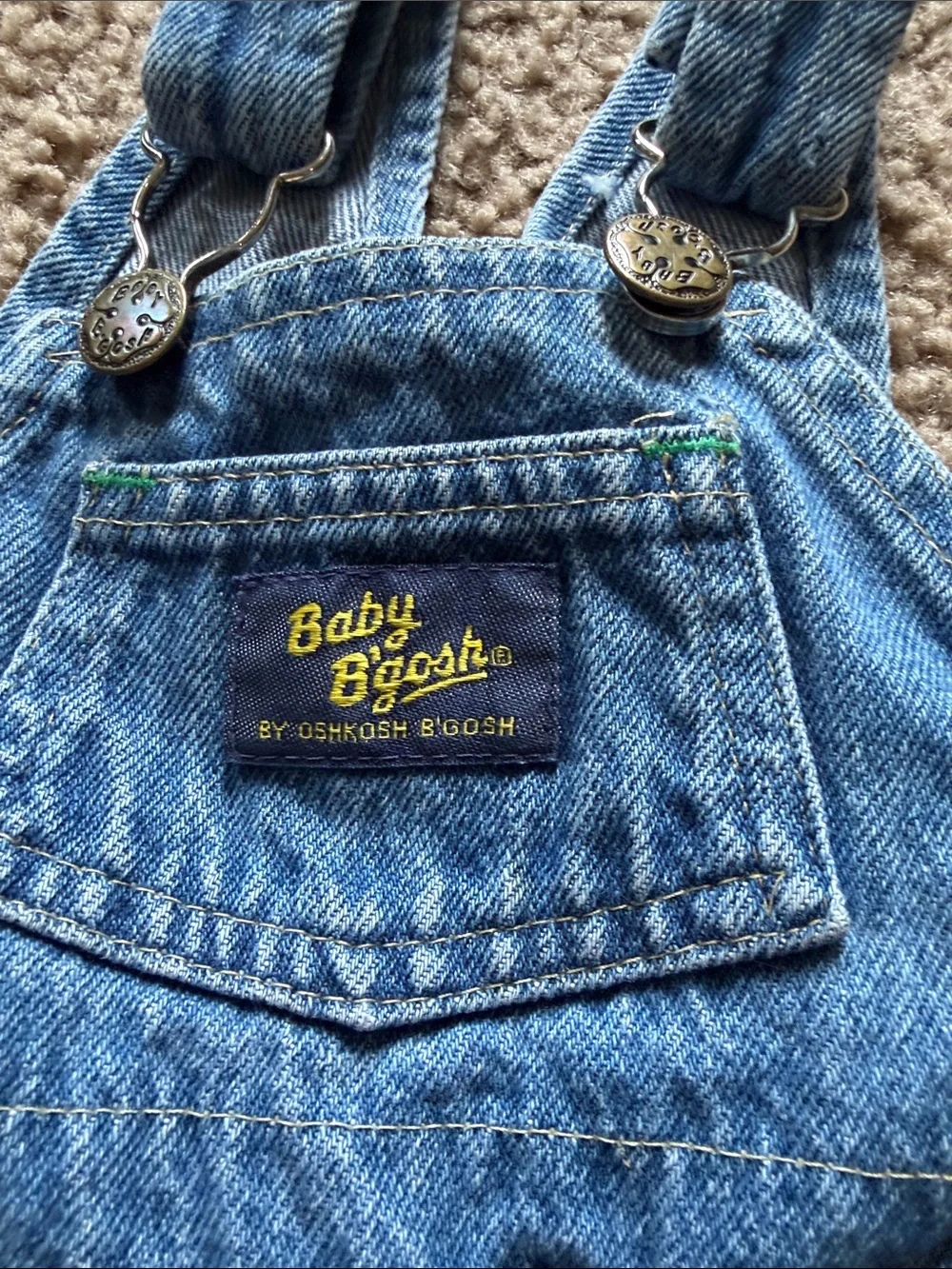 B68 Vintage OshKosh B'gosh Classic Blue Denim Overalls, 12 months